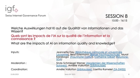 Thumbnail for SwissIGF2023_Session-8-Welche-Auswirkungen-hat-KI-auf-die-Qualitaet-von-Informationen-und-das-Wissen.mp4