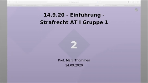 Thumbnail for 01 - Strafrecht AT I - 1. Fragestunde vom 14.09.2020