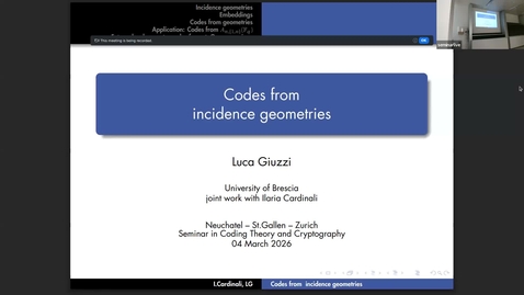 Thumbnail for Luca Giuzzi: Codes from Incidence Geometries