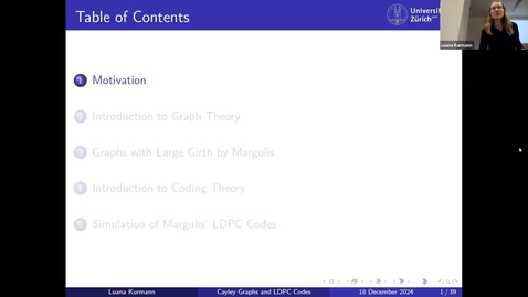 Thumbnail for Luana Kurmann: Cayley Graphs with Large Girth and Constructions of LDPC Codes