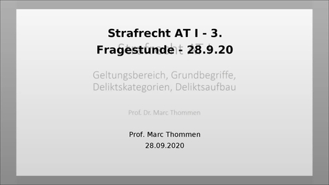 Thumbnail for 03 - Strafrecht AT I - 3. Fragestunde vom 28.09.2020
