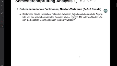 Thumbnail for SEP HS2019, Aufgabe 5 a), gebrochenrationale Fkt