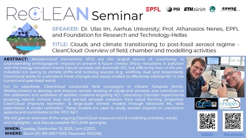 Thumbnail for Clouds and climate transitioning to post-fossil aerosol regime - CleanCloud: Overview of field, chamber and modelling activities