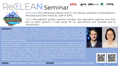 Thumbnail for Atmospheric acidity, reactive nitrogen, dry deposition regimes and their link to plant growth: a case study for an agricultural and forested site in Switzerland.
