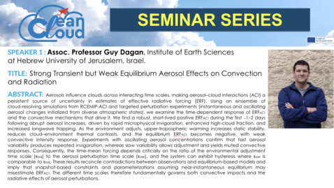 Thumbnail for Seminar: Strong Transient but Weak Equilibrium Aerosol Effects on Convection and Radiation