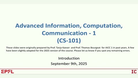 Thumbnail for CS-101: Lecture 1  | Fall 25
